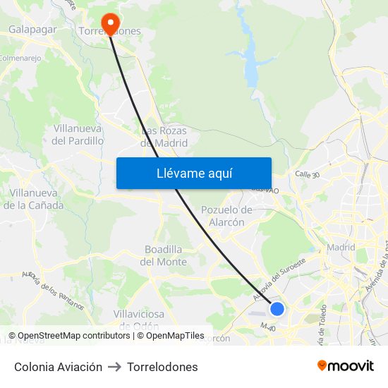 Colonia Aviación to Torrelodones map