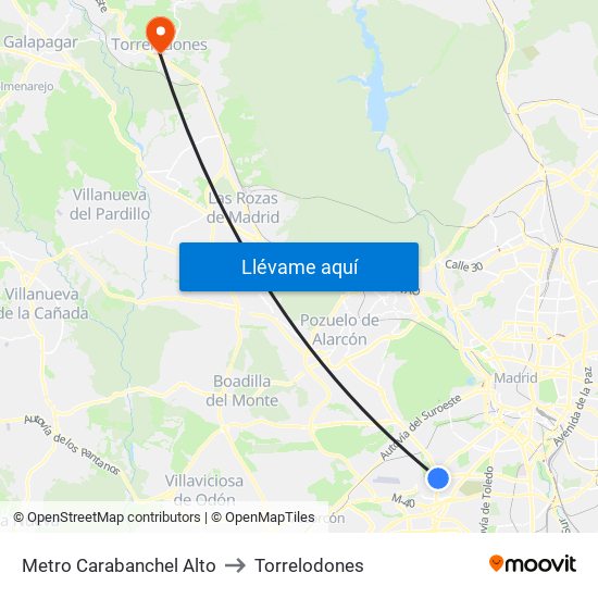 Metro Carabanchel Alto to Torrelodones map
