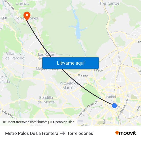 Metro Palos De La Frontera to Torrelodones map