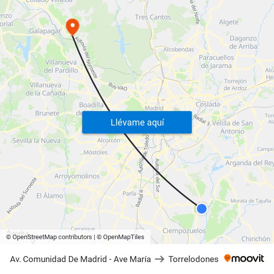 Av. Comunidad De Madrid - Ave María to Torrelodones map