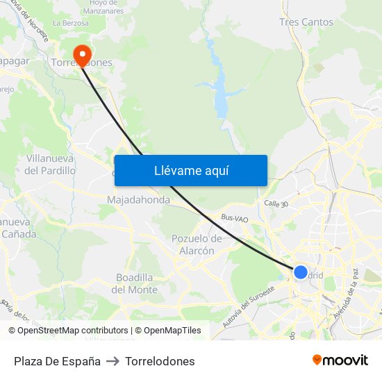 Plaza De España to Torrelodones map
