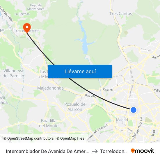 Intercambiador De Avenida De América to Torrelodones map
