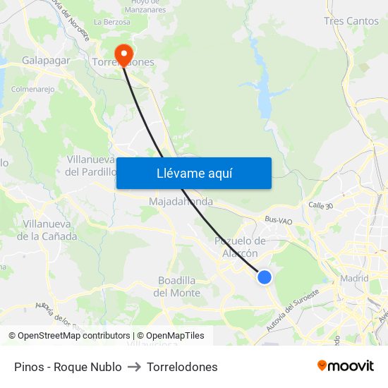 Pinos - Roque Nublo to Torrelodones map