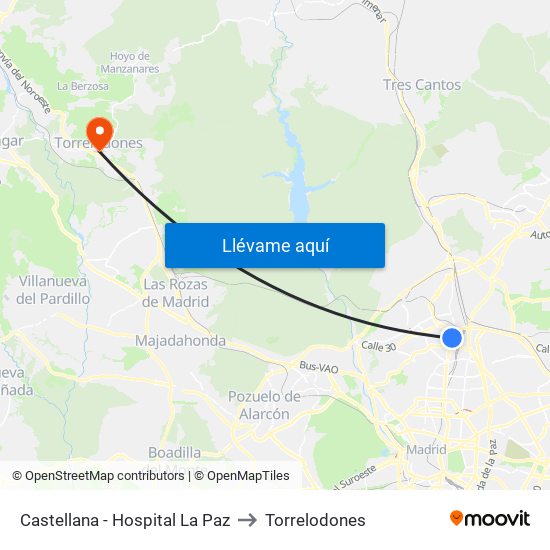 Castellana - Hospital La Paz to Torrelodones map