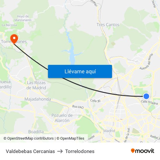 Valdebebas Cercanías to Torrelodones map