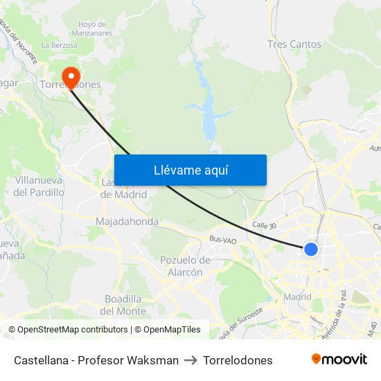 Castellana - Profesor Waksman to Torrelodones map