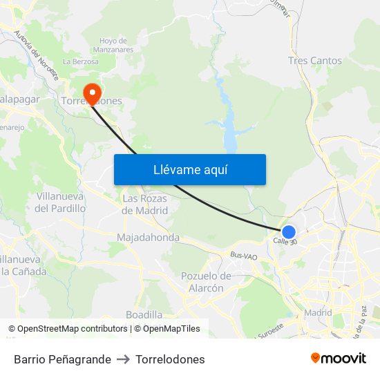 Barrio Peñagrande to Torrelodones map