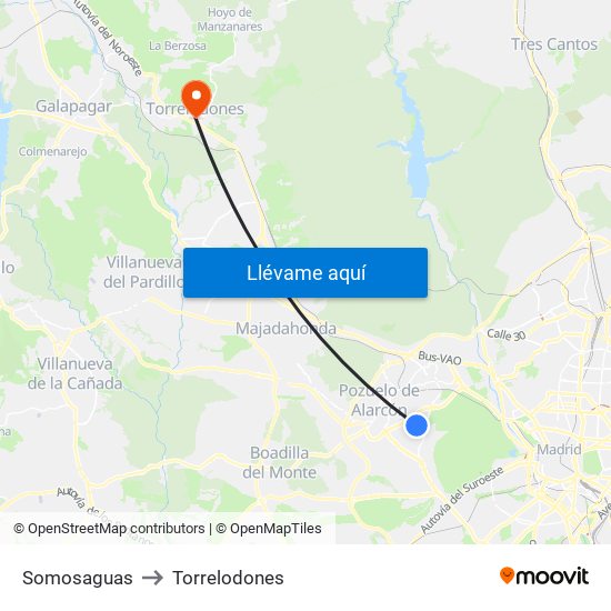 Somosaguas to Torrelodones map
