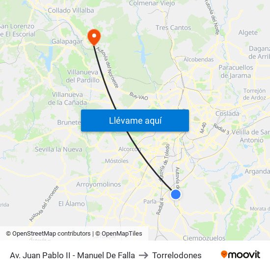 Av. Juan Pablo II - Manuel De Falla to Torrelodones map