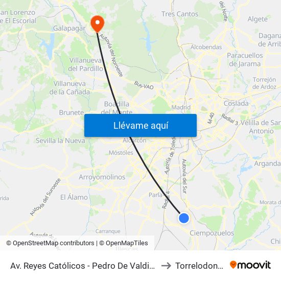 Av. Reyes Católicos - Pedro De Valdivia to Torrelodones map