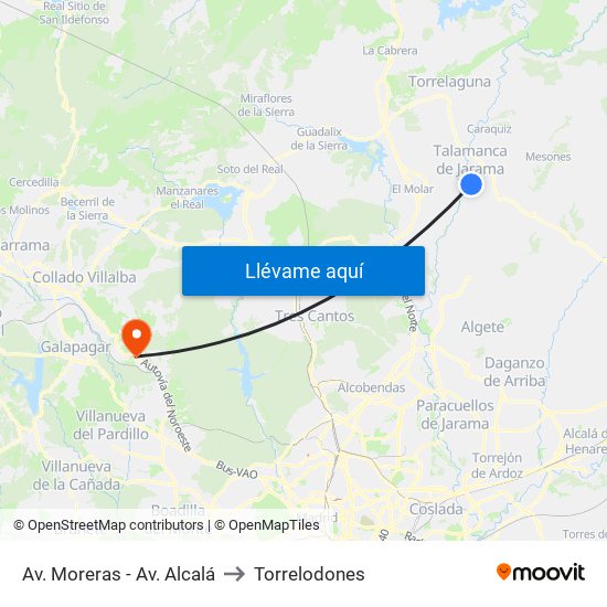 Av. Moreras - Av. Alcalá to Torrelodones map