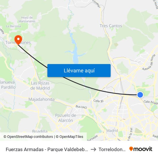 Fuerzas Armadas - Parque Valdebebas to Torrelodones map