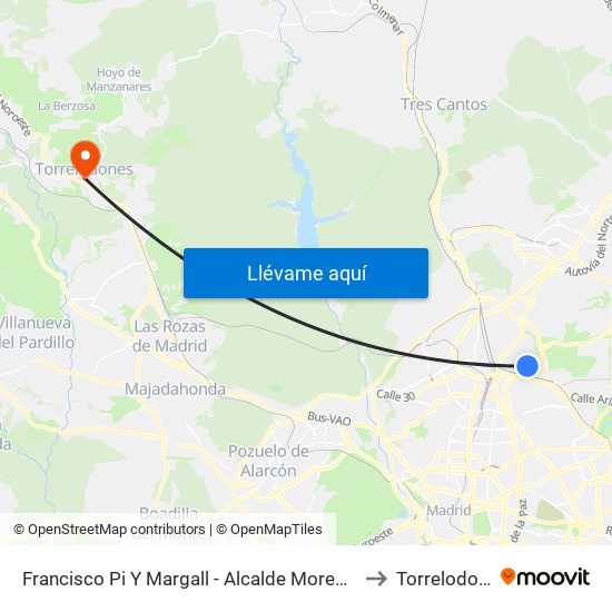 Francisco Pi Y Margall - Alcalde Moreno Torres to Torrelodones map