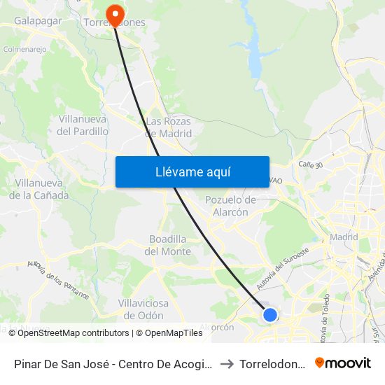 Pinar De San José - Centro De Acogida to Torrelodones map