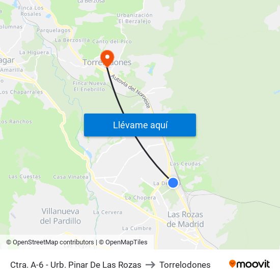 Ctra. A-6 - Urb. Pinar De Las Rozas to Torrelodones map