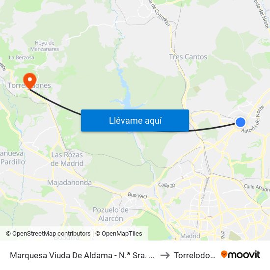 Marquesa Viuda De Aldama - N.ª Sra. Del Pilar to Torrelodones map