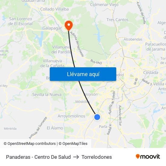 Panaderas - Centro De Salud to Torrelodones map
