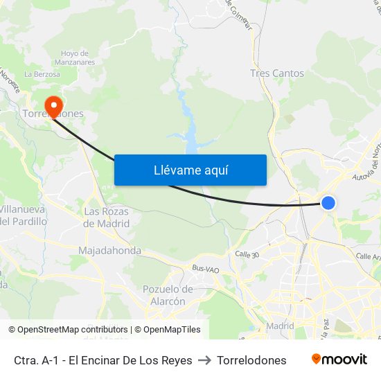 Ctra. A-1 - El Encinar De Los Reyes to Torrelodones map