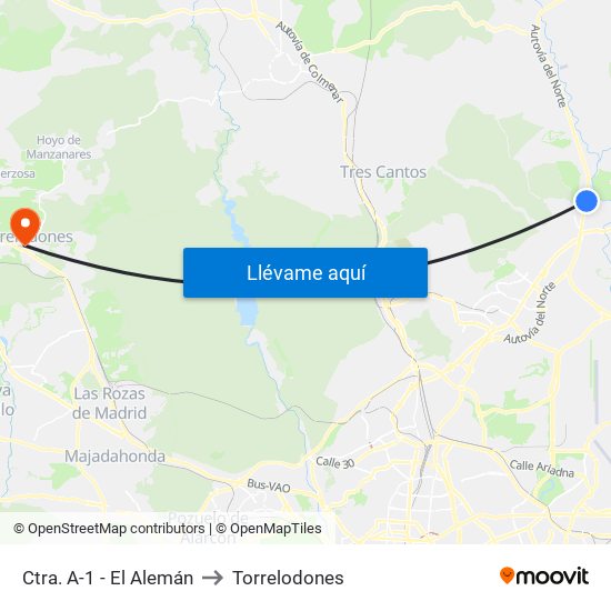 Ctra. A-1 - El Alemán to Torrelodones map
