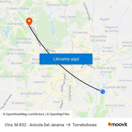Ctra. M-832 - Avícola Del Jarama to Torrelodones map