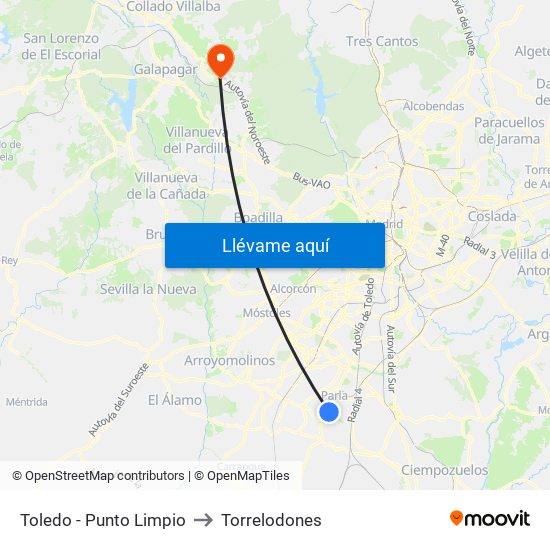 Toledo - Punto Limpio to Torrelodones map