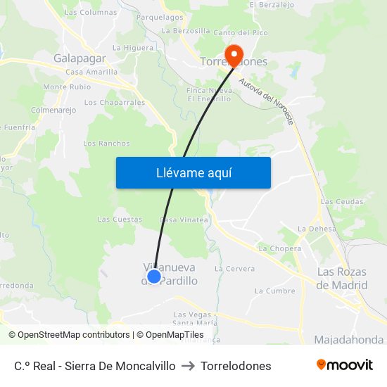 C.º Real - Sierra De Moncalvillo to Torrelodones map