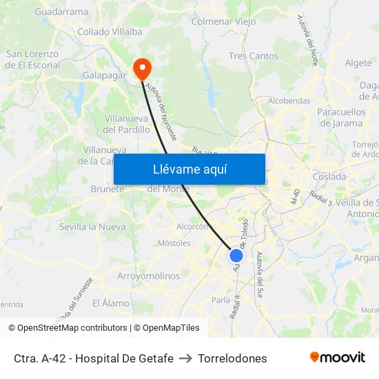 Ctra. A-42 - Hospital De Getafe to Torrelodones map
