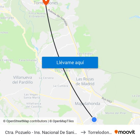 Ctra. Pozuelo - Ins. Nacional De Sanidad to Torrelodones map