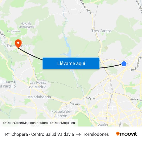 P.º Chopera - Centro Salud Valdavia to Torrelodones map