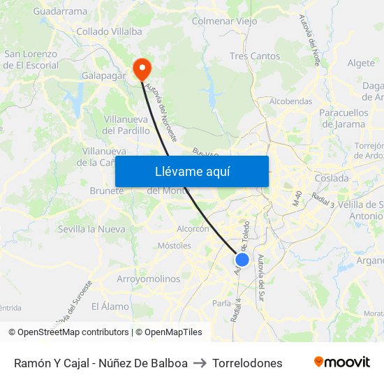 Ramón Y Cajal - Núñez De Balboa to Torrelodones map