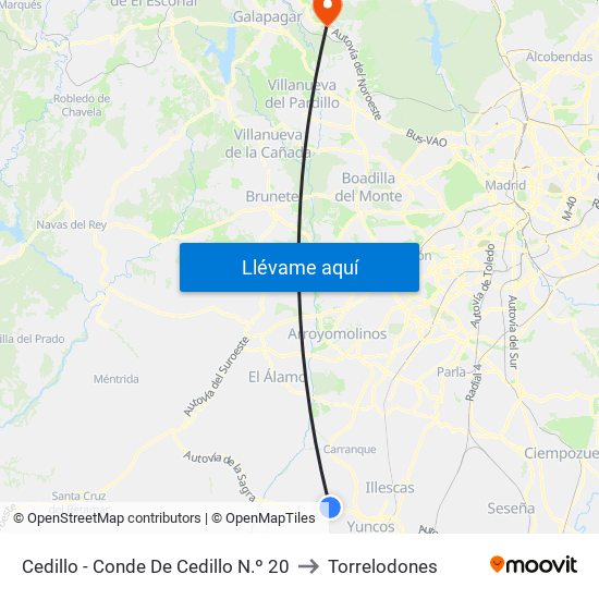 Cedillo - Conde De Cedillo Nº20 to Torrelodones map