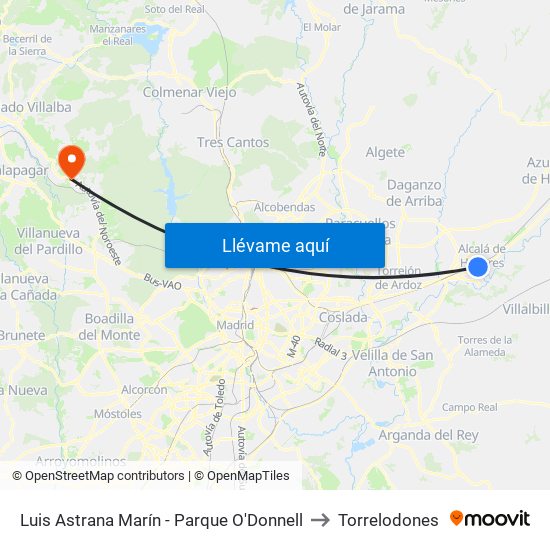 Luis Astrana Marín - Parque O'Donnell to Torrelodones map