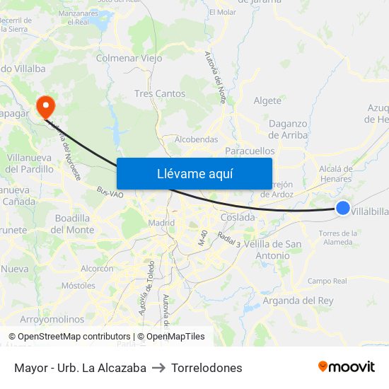 Mayor - Urb. La Alcazaba to Torrelodones map