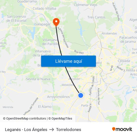 Leganés - Los Ángeles to Torrelodones map