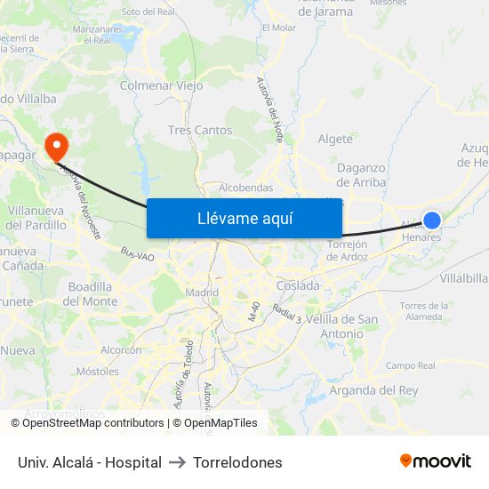 Univ. Alcalá - Hospital to Torrelodones map