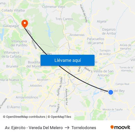 Av. Ejército - Vereda Del Melero to Torrelodones map