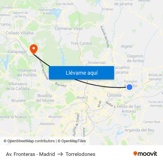 Av. Fronteras - Madrid to Torrelodones map