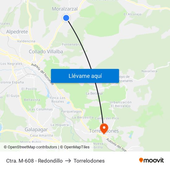 Ctra. M-608 - Redondillo to Torrelodones map