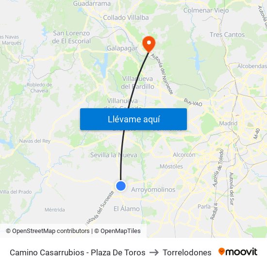 Camino Casarrubios - Plaza De Toros to Torrelodones map