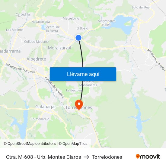 Ctra. M-608 - Urb. Montes Claros to Torrelodones map