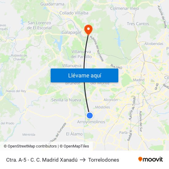 Ctra. A-5 - C. C. Madrid Xanadú to Torrelodones map