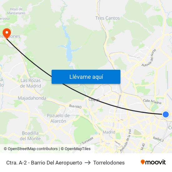 Ctra. A-2 - Barrio Del Aeropuerto to Torrelodones map