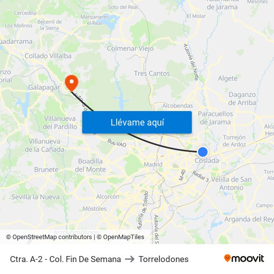 Ctra. A-2 - Col. Fin De Semana to Torrelodones map