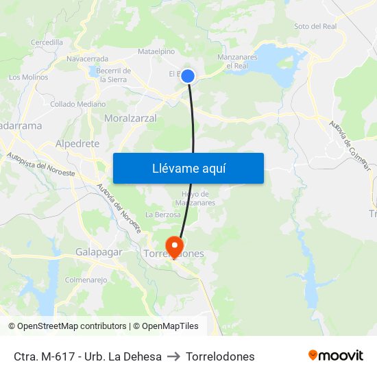 Ctra. M-617 - Urb. La Dehesa to Torrelodones map
