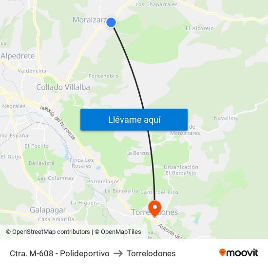 Ctra. M-608 - Polideportivo to Torrelodones map