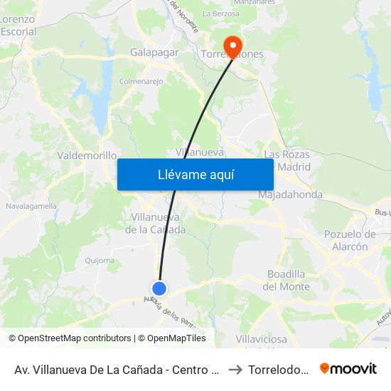 Av. Villanueva De La Cañada - Centro Salud to Torrelodones map