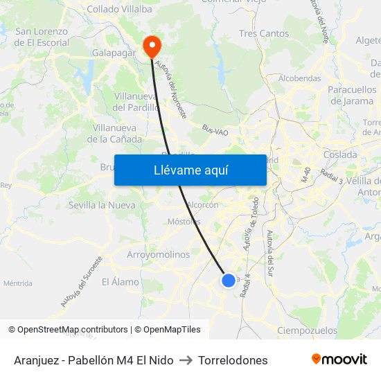 Aranjuez - Pabellón M4 El Nido to Torrelodones map