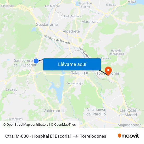 Ctra. M-600 - Hospital El Escorial to Torrelodones map