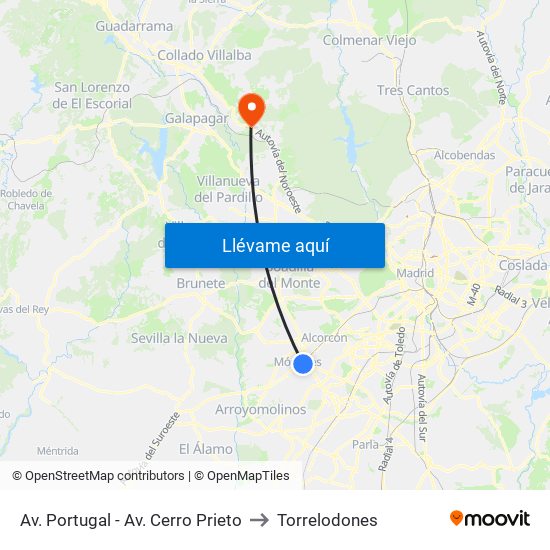 Av. Portugal - Av. Cerro Prieto to Torrelodones map
