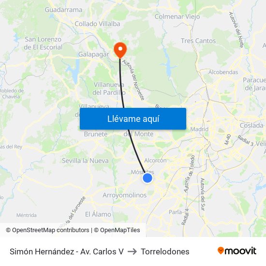 Simón Hernández - Av. Carlos V to Torrelodones map